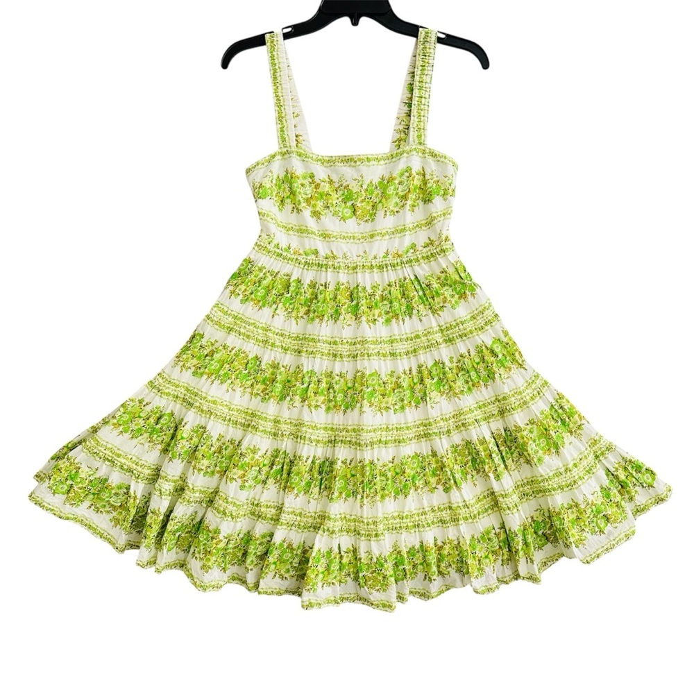 Alemais Jolene Dress Size 10 US 6 Green Floral Tiered Organic Cotton Mini Vacay - Picture 5 of 16